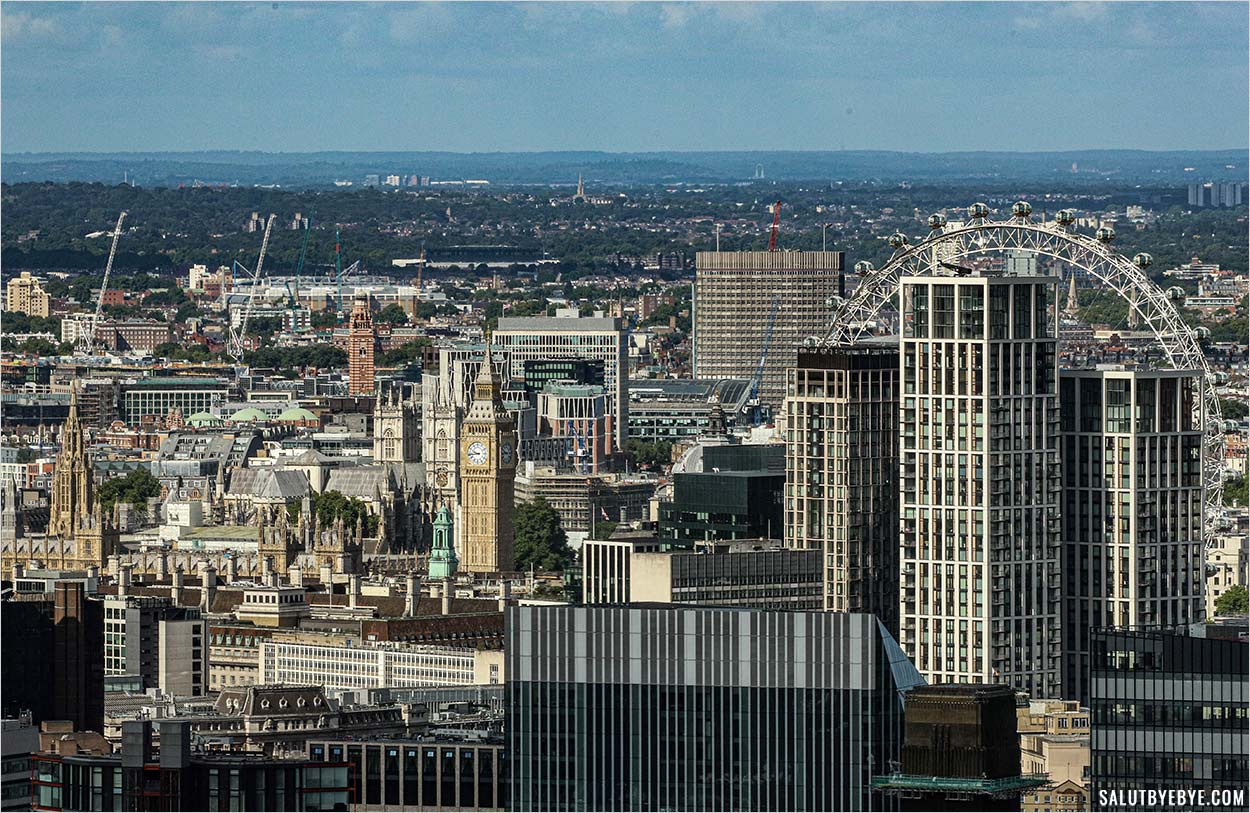 Big Ben, Westminster et le London Eye depuis le SkyGarden à Londres