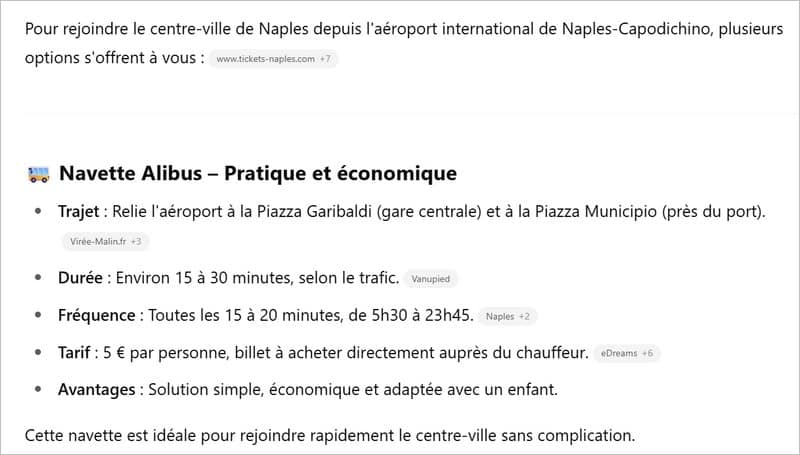 Trajet aéroport-centre selon ChatGPT
