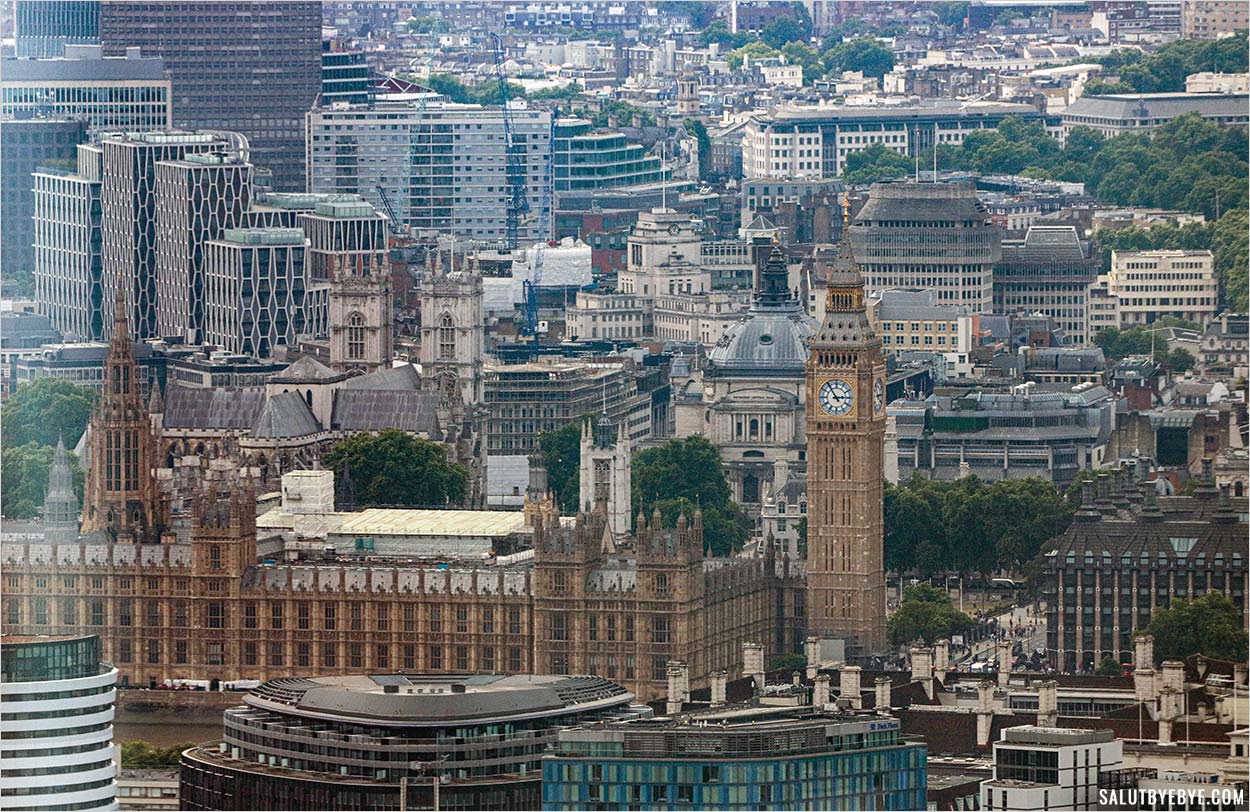 Big Ben et Westminster Abbey depuis The Shard